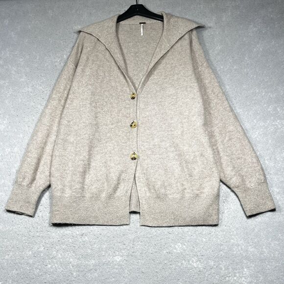 Free People Cashmere School Boy Oversized Cardigan Sweater Tan Brown Size Small - Picture 1 of 10
